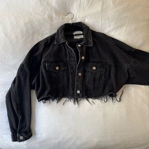 Cropped black denim jacket